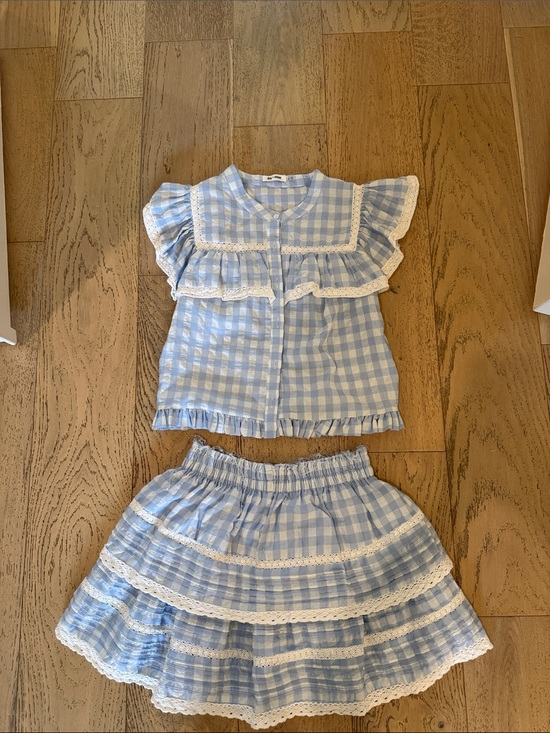 Day + Moon Dresses & Skirts - Day + Moon Light Blue Gingham Ruffle Set